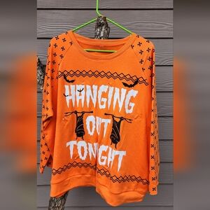 Orange Halloween "Hanging Out Tonight" Graphic Pullover